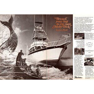 1971 Striker Sport Fisherman Moby Dick Captain Ahab 2pg Vintage Print Ad 70s Art